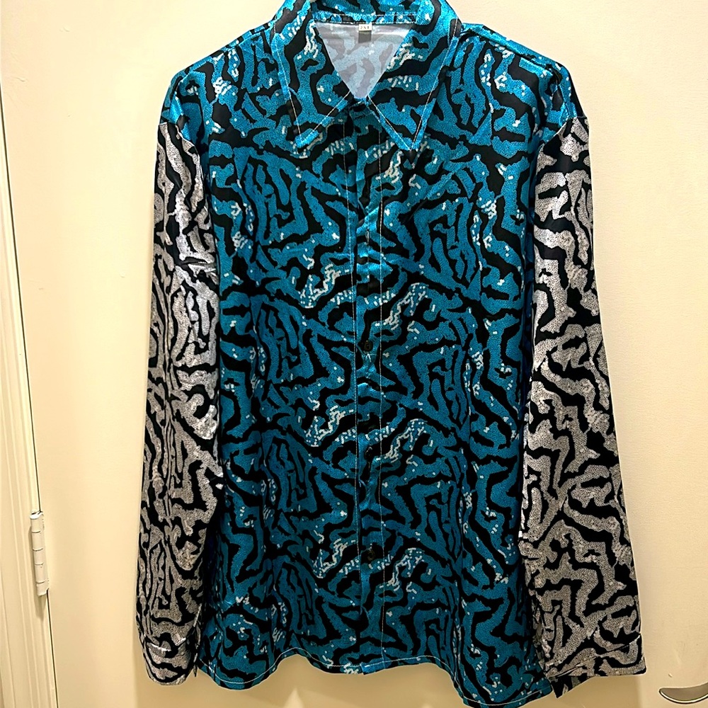 Men’s zebra disco button down 2XL